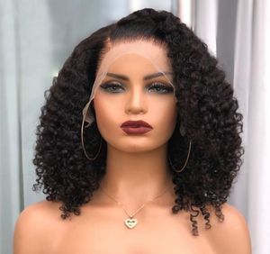 Peruansk kinky Curly 360 spets frontala peruker med blekta knutar 200densitet 13x6 spets främre mänskliga hår peruker för svarta kvinnor3015273