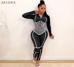 Caged Color Block Sweat Suits Women Matching Sets Tracksuit Zip Up Cropped Hoodie And Pants Lounge Wear Two Piece Outfits Women09375304