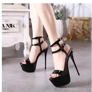 Dress Shoes Aneikeh New 2024 Summer Fashion Sandals Sexy Open Toe 16CM High Heels Party Wedding Nightclub Womens Black and White H240409 J1WA