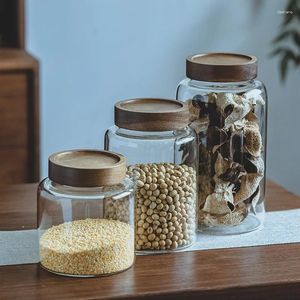 Storage Bottles 13cm Large Threads Band Glass Sealed Can With Wooden Lid For Plum Sparkling Container Plant Terrariums Tank