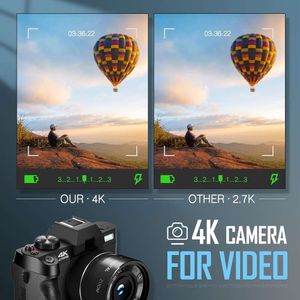 Camera digitale 4K per fotografie video vlogging con controllo dell'app wifi, fotocamera da viaggio con scheda TF da 32 GB, 2 batterie, fotocamera compatta - ottima scelta regalo