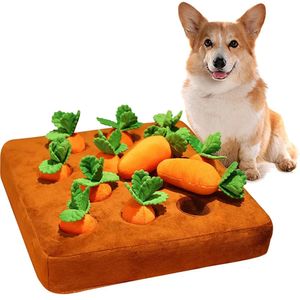 12 ألعاب ألغاز الكلاب التي تثرى الجزر الفخمة والبحث عن لعبة Snuffle Thuy Carrot Farm Patch للجرو الكلاب الكبيرة 240328