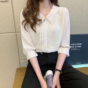 Шифоновый женский летний новый белый дизайн и маленькая рубашка с коротким рукавом