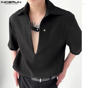 Men's Casual Shirts INCERUN Men Shirt Striped Lapel Long Sleeve Korean Style Fashion Clothing Streetwear 2024 Translucent