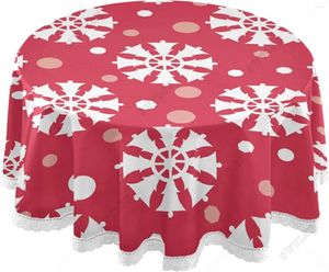 テーブルクロスクリスマスホワイトスノーフレークスノーウィーレッドラウンドテーブルクロス60インチカバービュッフェパーティーディナーピクニックキッチンテーブルトップ