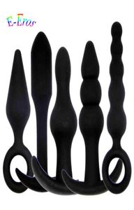 5pcslot Sexy Black Silicone Anal Plug Massage Adult Sex Toys For Women Man Gay Anus Clitoris Stimulator Sex Products1226806