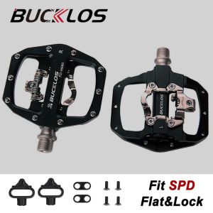 Bucklos Mountain Bike Flat Lock Pedals för SPD Ultralight Aluminium Bicycle Pedal MTB Pedals With Cleat Cycling Accessories