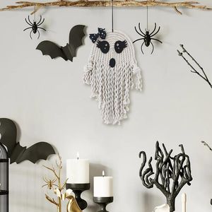 Wandteppiche Makrame gewebt Halloween White Ghost Hanging Ornament für Festival Dekorationsszene Layout Anhänger Baumwoll Handwebende Wandteppiche