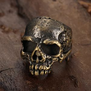 Unique Vintage 14K Gold Skull Ring For Men Boys Punk Hip Hop Rock Biker Ghost Ring Fashion Amulet Jewelry Gift