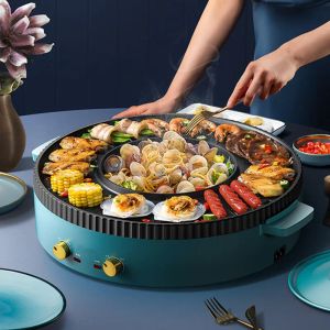 220V электрический гриль Hotpot не пахмо барбекю для барбекю-тостерной печи 2 в 1 2 вкуса горячий горшок многофункциональная плита