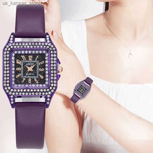 Wristwatches Retro Women Gypsophila Fashion es Small purple Ladies Wristes Brand Casual Woman Leather Quartz Clock Drop Shipping240409