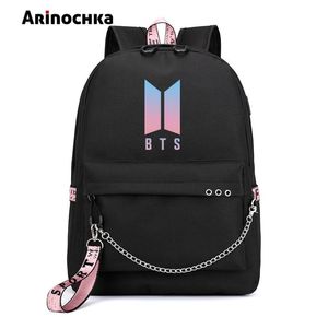 Koreańska moda Bangtan Boys Letter Plecak Love Yoursely Asb Charging Travel Torba dla nastolatków dziewcząt Łańcuchy wstążki szkolne Q1904168070664