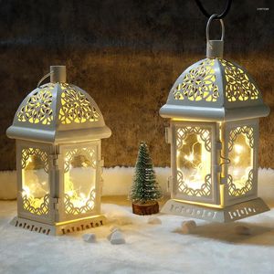 Candle Holders 2/Set Vintage Holder Lantern Retro Metal White Hanging With LED Fairy Light For Tabletop