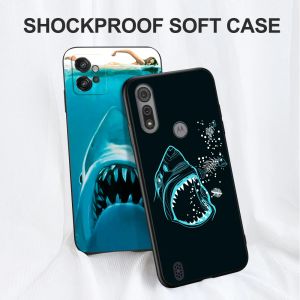 Black Tpu Case For Motorola Moto G13 G23 G53 G73 E13 E22 E22I Phone Cover Marine Animal Shark