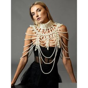 Belly Chains Y2K Fashion Luxury Pärled Shoder Jewelry Pearl Body Chain Handmade Top Bh Metal Woven Pärla för kvinnor 240311 Drop Delive Dh3yt