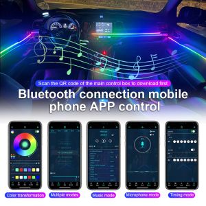 18 em 1 Flâmina Symphony Car Interior Ambiente Interior Rainbow Dashboard Door LED Light Acrylic Strip 213/64 Color RGB Kit 12V