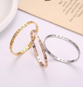 Roman numerals hollow stainless steel bracelet fashion 18K rose gold diamond bracelet titanium steel hollow ladies bracelet4829565