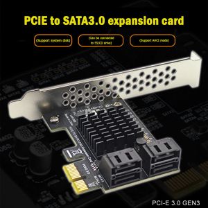 Kort PCIe till 4 portar SATA 3 III 3.0 6 GBPS SSD Adapter PCIe PCI ExpressX1 Controller Board Expansion Card 6Gbps Support X4 X6 X8 X16