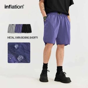 Mäns shorts Uppblåsbara metallboxningshorts för herrsportkläder med stora fickor och delade hemshorts J240409