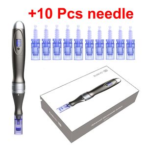 Derma Pen 무선 전기 DR 펜 프로페셔널 마이크로 닝 링 피르마 펜 10pcs 교체 바늘 바늘 관리 도구 키트 얼굴.