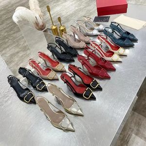 VLOGO Signature Page LEATER SLINGBACK PUMP 80mm Slim Fit High Heel Leather High Heels Sandals with Elegant Metal Ties Paired with Shoe Sizes 35-42
