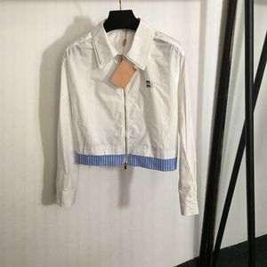 White Zipper T Shirt Girls Lapel Neck Tops Classic Stripe Designer Tees Summer Sunscreen Shirts Luxury Long Sleeve Tops