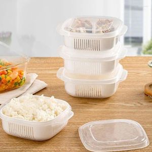 Storage Bottles Rice Box Drainage Bento Fruit Container Bowl With Lid Microwave Food Home Lunch