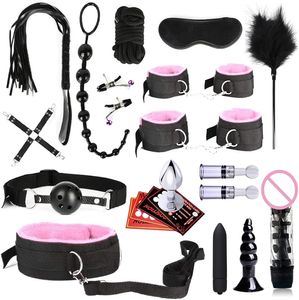 22 sztuki zestaw SM Sete Sets Zestawy do ograniczenia dla kobiet i par Ograniczenia łóżka Sex Toys BDSM Dorosły Game Mankiety Sutki Sutki Zasłokowe Paddle Linking (Pink)