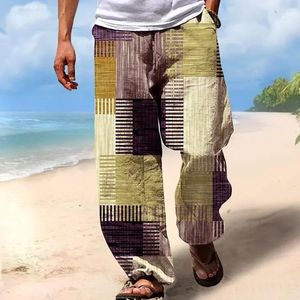 Men's Pants Summer Long Beach Casual Fashion Drawstring Elastic Waist 3D Printed Stripe Pattern Print