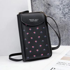 Umhängetaschen Frauen Brieftasche PU Lederbeutel Blumendruckgurte Handy große Kartenhalter Handtaschen Taschen Mädchen Mädchen