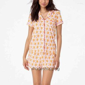 Kvinnor Sleepwear Preppy Monkey Pyjamas Set Women Y2K Clothel Collar Single Breasted Short Sleeve Shirt Top och 2000s XKL0