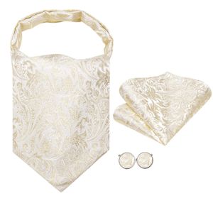Elegent Silk Mens Ascot Tie Hanky ​​Cufflinks Set Jacquard Floral Paisley 60 Colors Cravat For Mane Wedding Business Prom Hitie240409