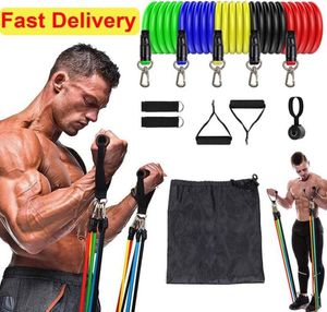 11pcsset Wykonuje pasma oporowe Rurki lateksowe Pedal Exceciser Body Domowa siłownia trening fitness trening jogi elastyczna lina Pull Eq9610303