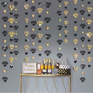 13ft Metallic Paper Black Gold Diamond Herz Liebe Girlanden Hängende Banner für Verlobung Bachelorette Geburtstagsfeier Dekorationen