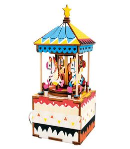 Robotime DIY 3D Wooden Carrousel Ferris Wheel Puzzle Game Assembly Rotatable Music Box Toy Gift for Children Kids Adult AM402 Y2006460885