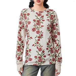Men's T Shirts 2024 Women Casual T-shirt Long Sleeve Crew Neck Flower Print Ladies Fall Tops Streetwear