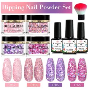 Glitter Meet On Dip Powder Nail Kit 5g Pastel Glitter Dipping Powder Starter Conjunto para unhas DIY Decorações de arte Manicure Natural Dry