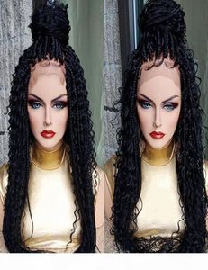 Long Black Brown Ombre Color Braid Wigs For Black Women spets fram cornrow flätade peruker syntetiska hår kinky lockiga spetsar fron7613008