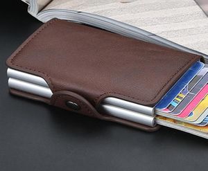 Card Holders Men Business Aluminum Cash ID Holder Slim Metal PU Leather Cardholder Antithief Case Bag1520364