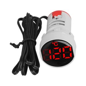 22mm Yuvarlak Küçük Mini Işık Ekran Termometresi Dijital Sıcaklık Ölçer Göstergesi DC 5V -48V 12V 24V -20 ~+120'C 1m sensörlü