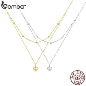 Pendant Necklaces BAMOER 925 sterling silver heart-shaped pendant necklace suitable for women gold double-layer necklace exquisite jewelry for women BSN168Q