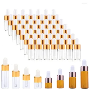 Butelki do przechowywania 100pcs puste 1 ml-5 ml szklane mini mini olejki eteryczne fiolki do próbki kosmetycznej balsamu perfum