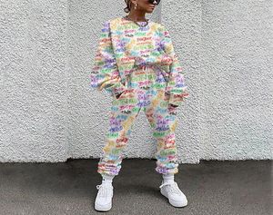 Women039s Two Piece Pants Tie Dye Pattern Print Women 2 Set Autumn Tracksuit Loose Loungewear Sportwear Elastic Midje Casual 9049743