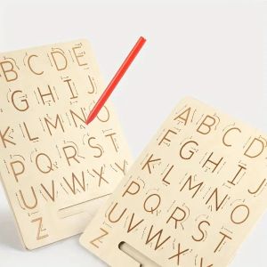 Wooden Letters Practicing Board Double-Sided Alphabet Number Tracing Tool Montessori Educational Develops Fine Motor Skills Toys