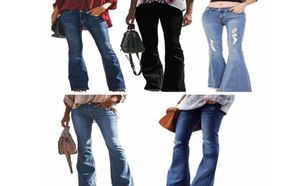 Kvinnor vintage hål rippade jeans klockbottnar passar flare bootcut bred ben tvättade denim byxor denim byxor moderskapsbottnar ljja262913708