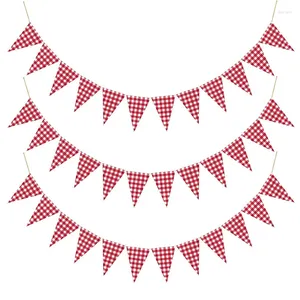 Decoração de festa Red Fabric White Triângulo xadrez Flag de ginástica Garland aniversário Carnival Picnic Outdoor Bunting