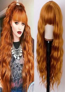 Ullspolen Curly Long Synthetic Wig Orange Woodfestival Neat Bnags Wigs For Women High Temperatur Fiber Hair Cosplay21638502353143