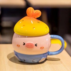 Mugs 1pc Creative 320ML Cartoon Pig Shaped Ceramic Mug With Lid And Handle Female Gift Household Items Tea Milk Coffee Cup