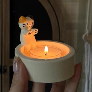 Newest Kitten Candle Holder Cute Grilled Cat Aromatherapy Candle Holder Desktop Decorative Ornaments Birthday Gifts High Quality