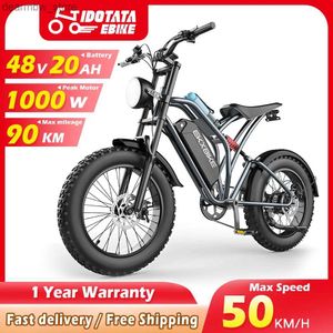 Cyklar Idotata T1 Ectric Bike 1000W Motor 48V20AH LITIUM Batteri 55 kmh 20*4,0 Fettdäck Ectric Bicyc för vuxna Mountain Ebike L48